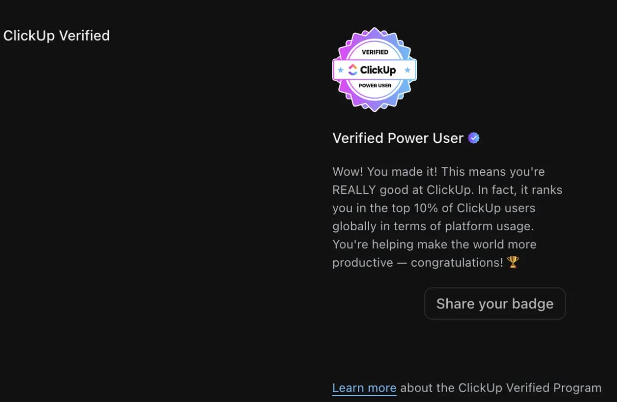 ClickUp Verified Power User Badge