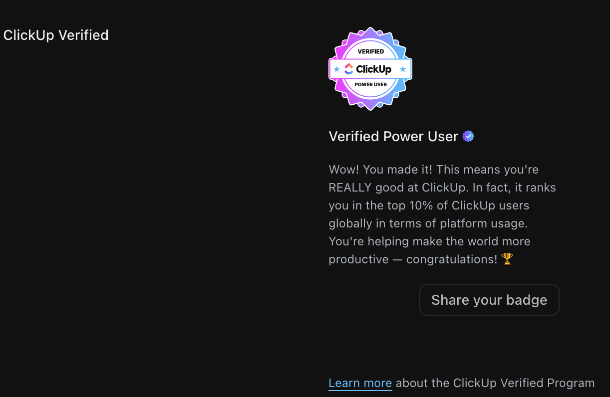 ClickUp Verified Power User Badge